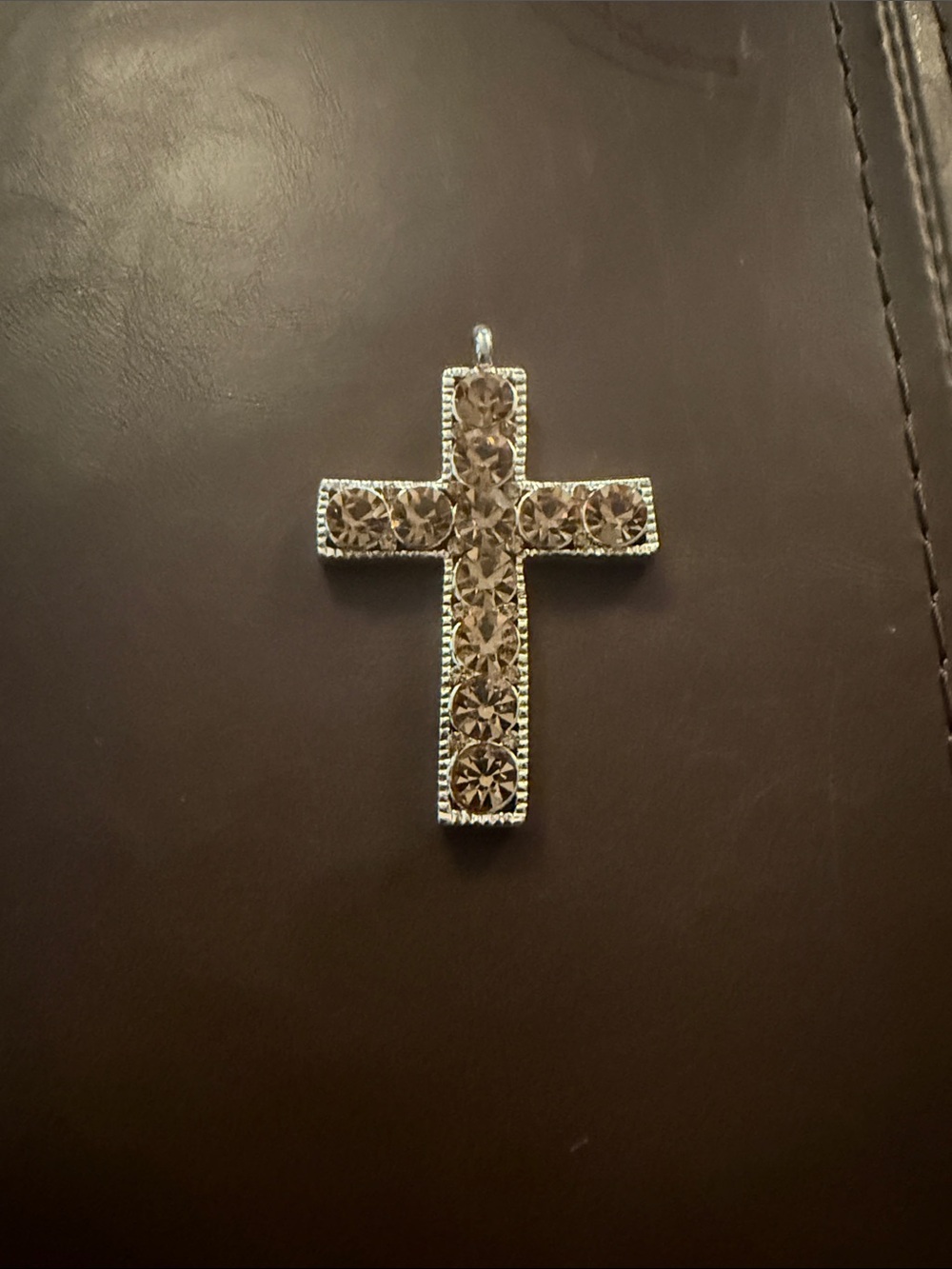 Beaded Crystal Cross Accent in Brown
